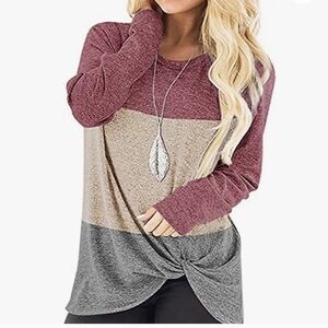 Red Relaxed Tie Front Long Sleeve Tee